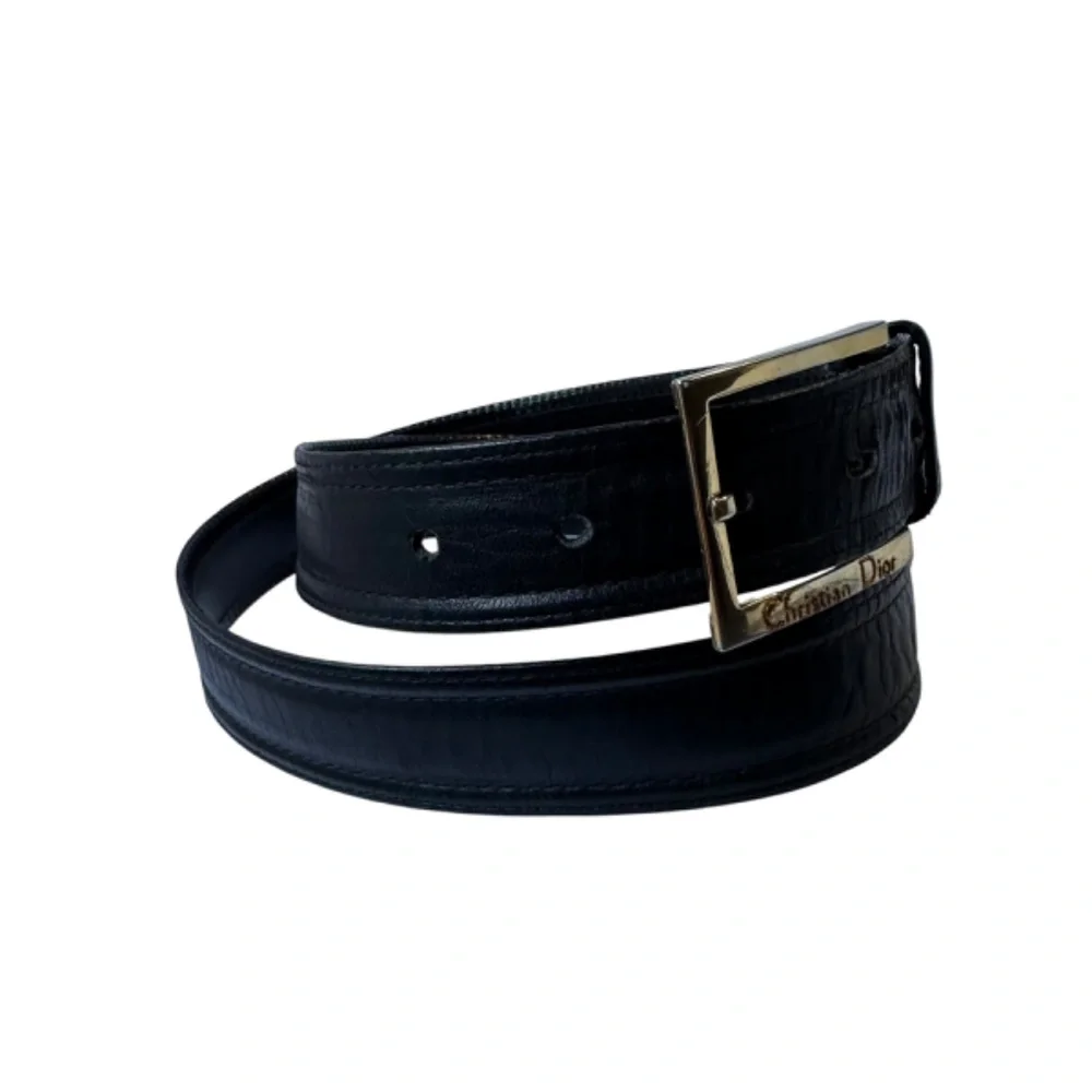 Vintage CHRISTIAN DIOR Black Glove Leather Men's Belt Size 36 Made In Spain - Picture 3 of 11